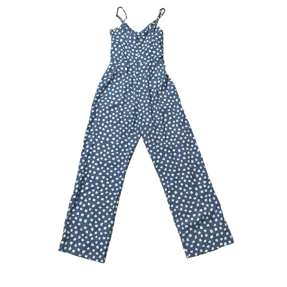 Anthropologie WHIT TWO | Knotted Dot Blue White Jumpsuit Size 4 - Picture 4 of 6